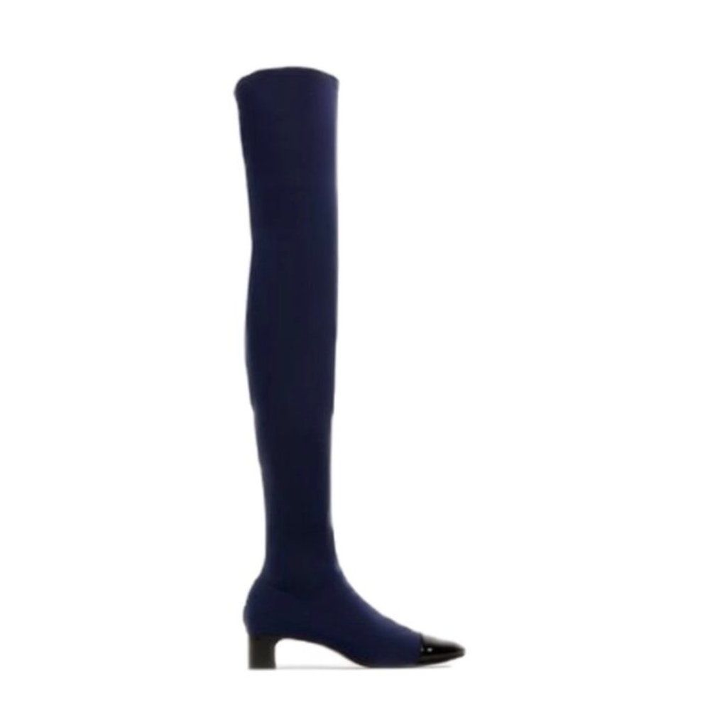 Zara OTK Navy Bicolor Toe Stretch Sock Boots